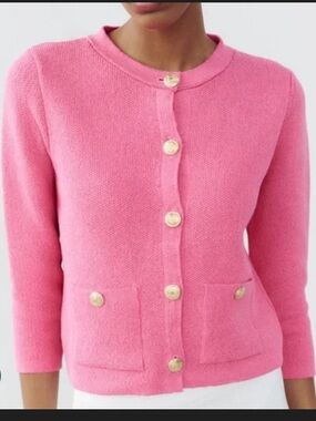Zara Bubblegum Pink Knit Cardigan with Gold Buttons